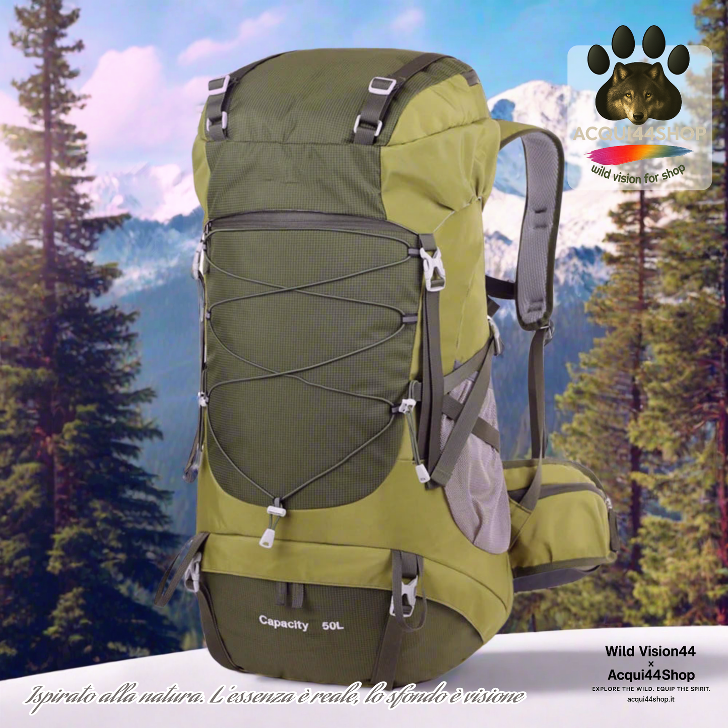 01-Zaino da trekking da 50 litri con copertura antipioggia.