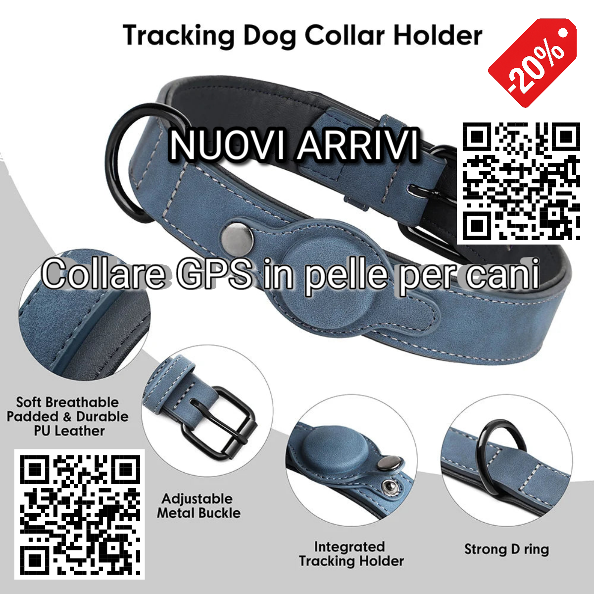 05a-Collare GPS in pelle per cani – Antismarrimento e regolabile