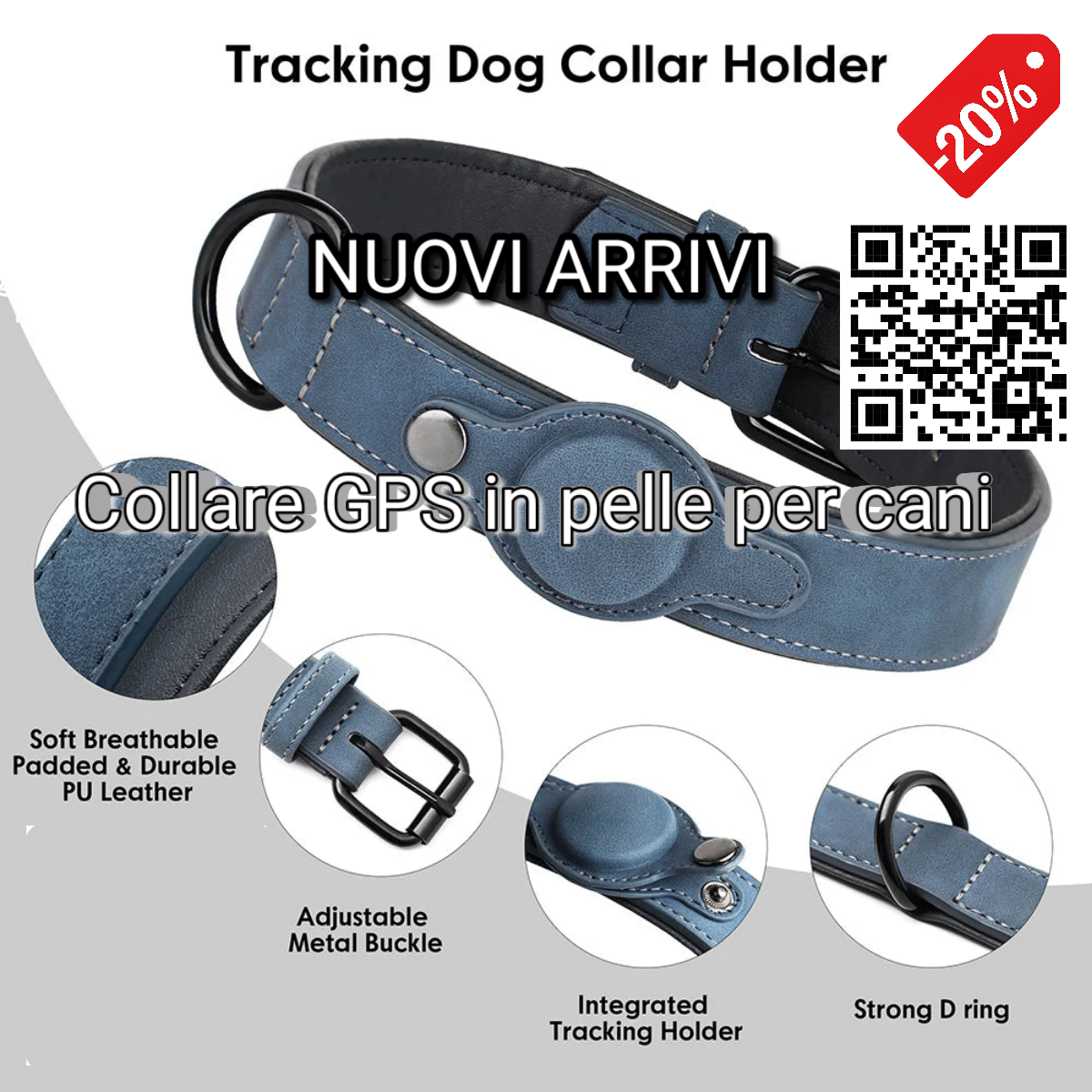05a-Collare GPS in pelle per cani – Antismarrimento e regolabile