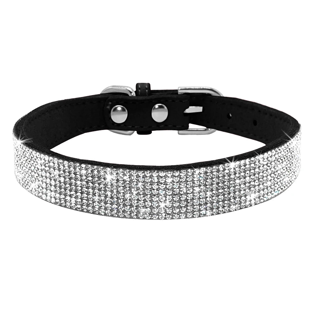 Rhinestone Dog Cat Collar Suede Leather Puppy Cats Kitten Collar for Small Dogs Chihuahua Yorkshire French Bulldog