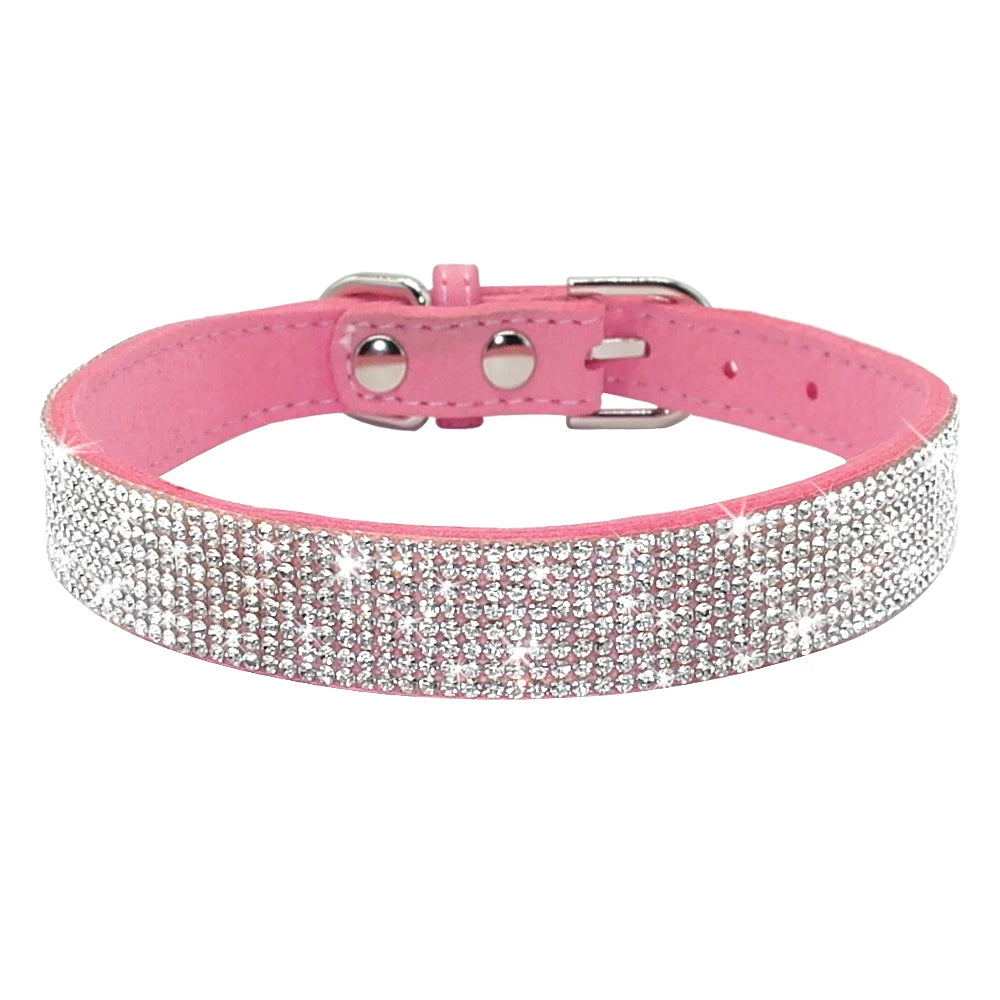 Rhinestone Dog Cat Collar Suede Leather Puppy Cats Kitten Collar for Small Dogs Chihuahua Yorkshire French Bulldog