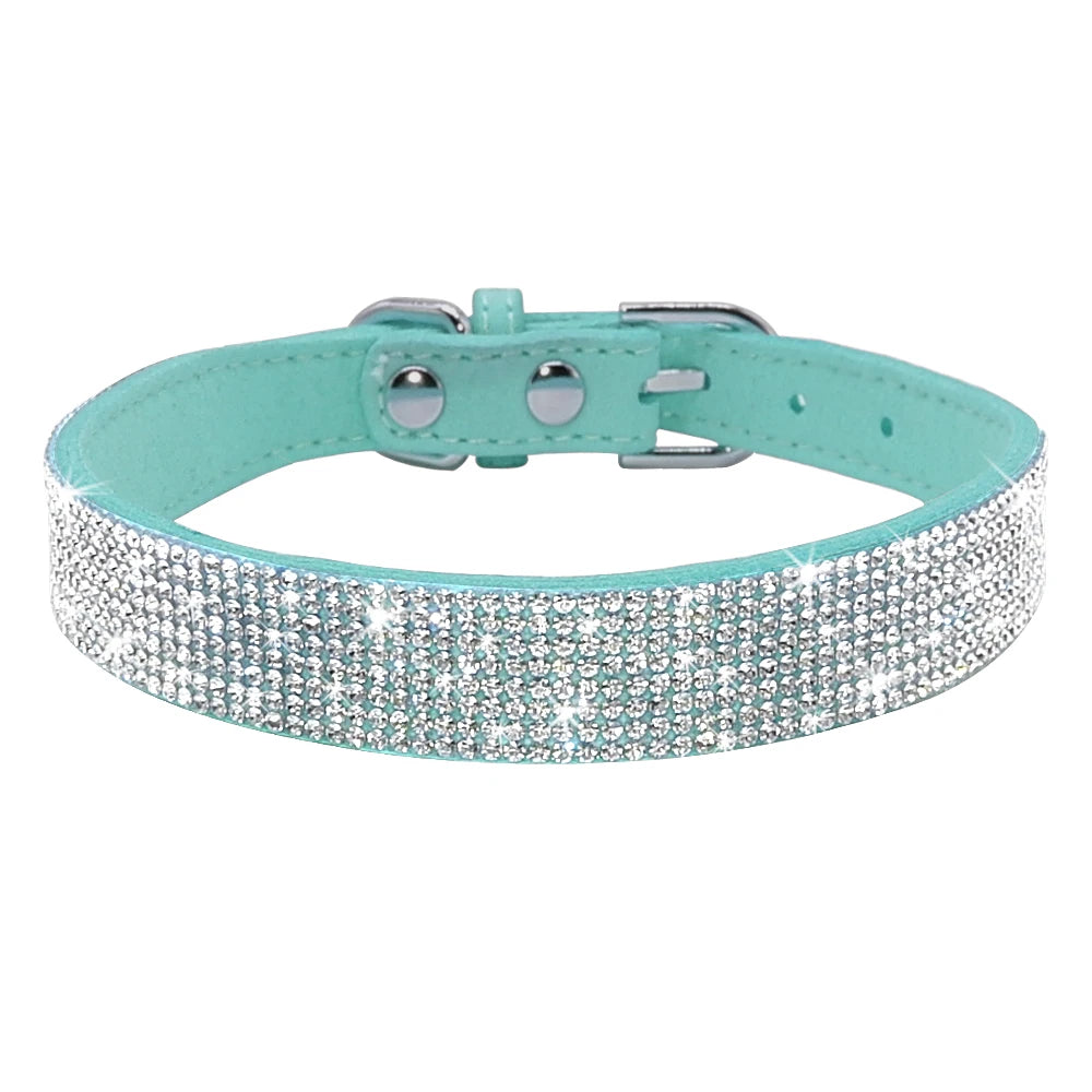 Rhinestone Dog Cat Collar Suede Leather Puppy Cats Kitten Collar for Small Dogs Chihuahua Yorkshire French Bulldog
