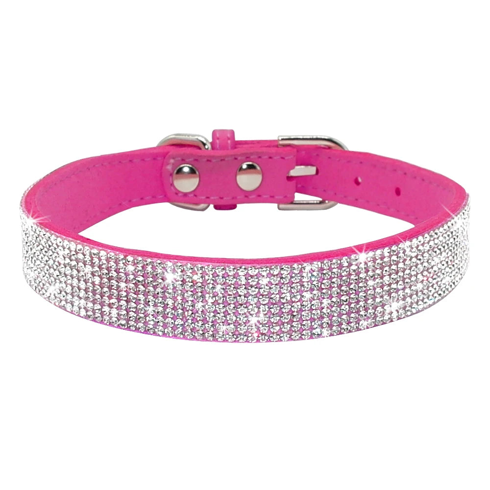 Rhinestone Dog Cat Collar Suede Leather Puppy Cats Kitten Collar for Small Dogs Chihuahua Yorkshire French Bulldog