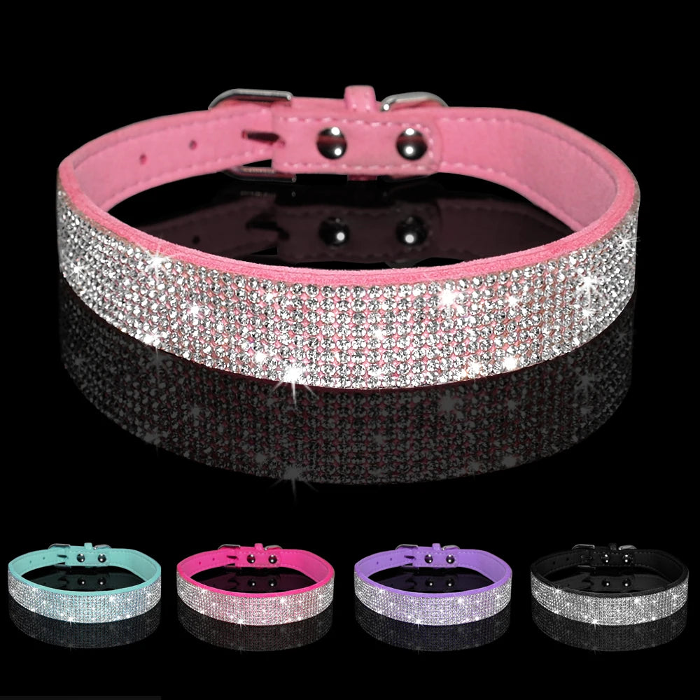 Rhinestone Dog Cat Collar Suede Leather Puppy Cats Kitten Collar for Small Dogs Chihuahua Yorkshire French Bulldog