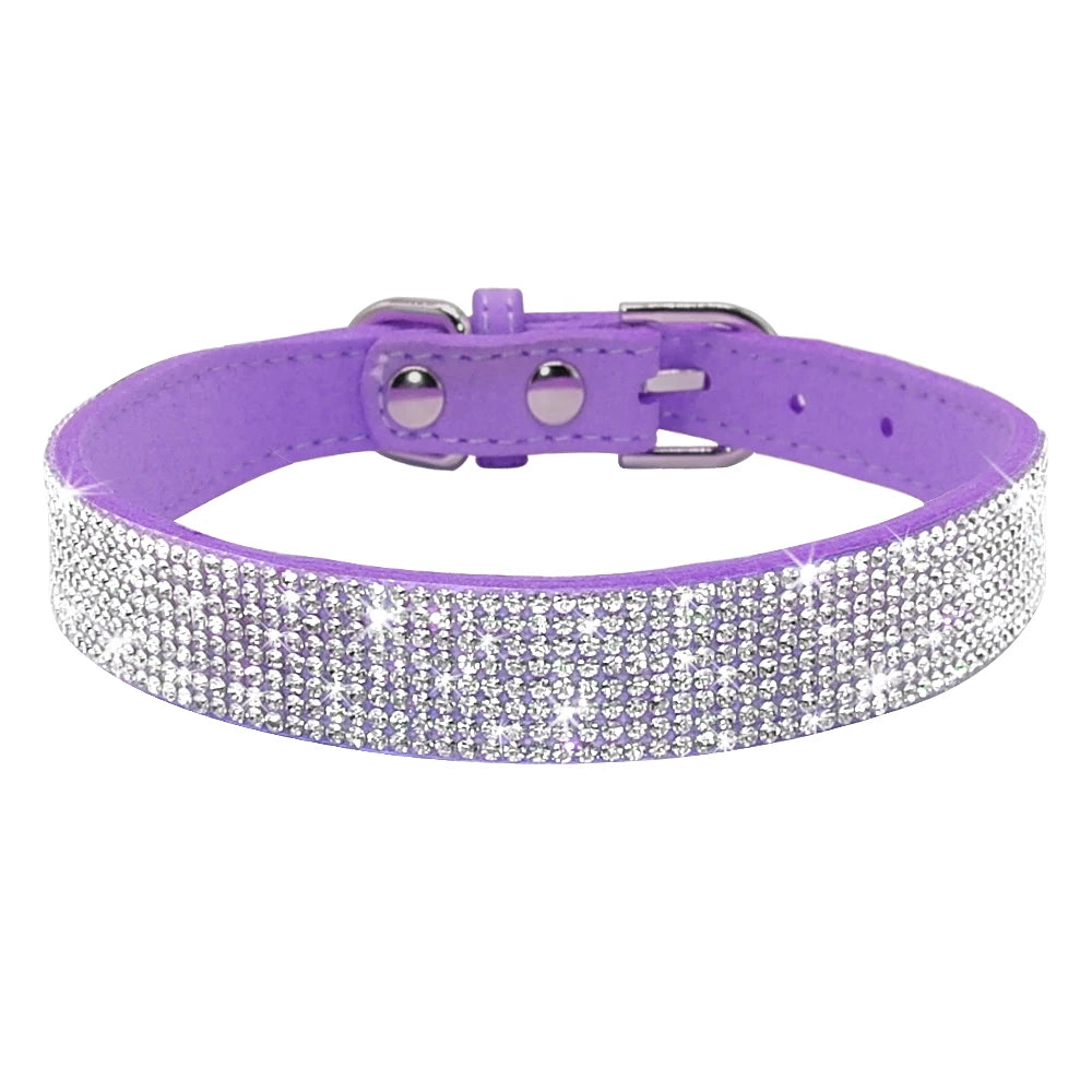 Rhinestone Dog Cat Collar Suede Leather Puppy Cats Kitten Collar for Small Dogs Chihuahua Yorkshire French Bulldog