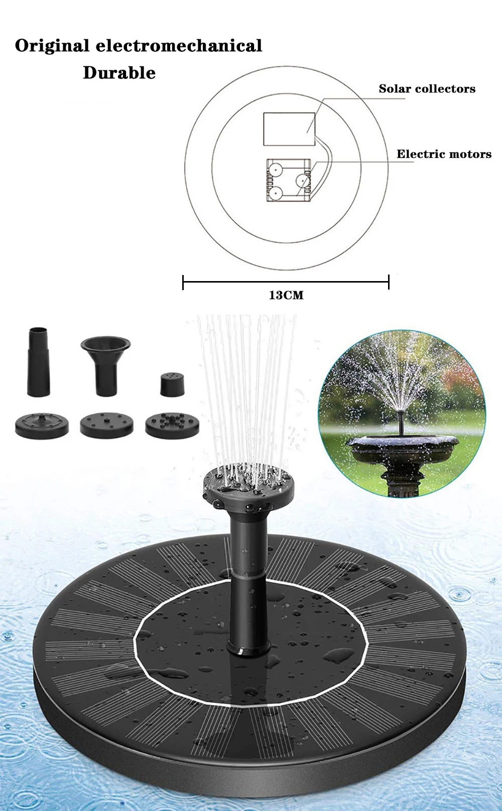 Mini Solar Water Fountain Pool Pond Waterfall Fountain Garden Decoration Outdoor Bird Bath Solar Powered Fountain Floating Water