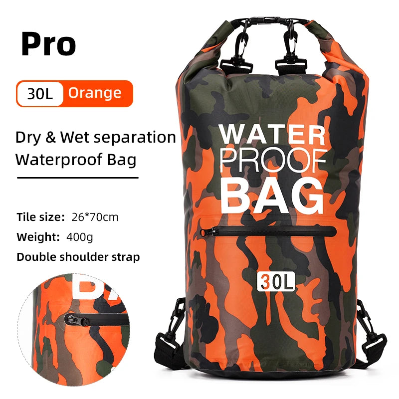 01-Zaino impermeabile 15/30L con tasca asciutta-bagnata | Kayak e trekking