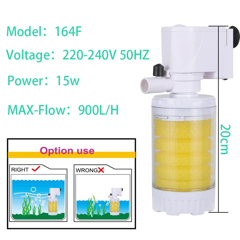 25-Filtro Pompa Multifunzione 3 in 1 per Acquario 220V – Filtrazione, Ossigenazione e Circolazione.