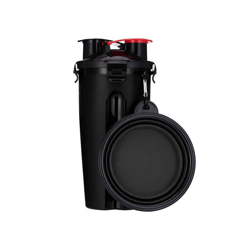 2 IN 1 Dogs Travel Water Bottle Collapsible Pet Food Container with Collapse Outdoor Double Used Bowls Drink Cup Outdoor