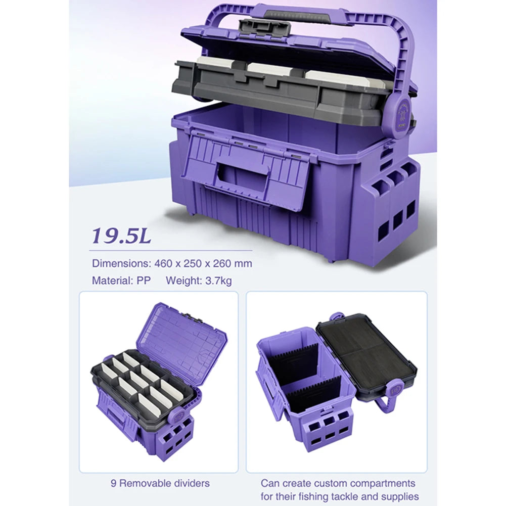 19.5L Fishing Tackle Box Multifunction Fishing Box Large Capacity Stand Rod Holder Cup Holder Storage Box Fishing Accessories