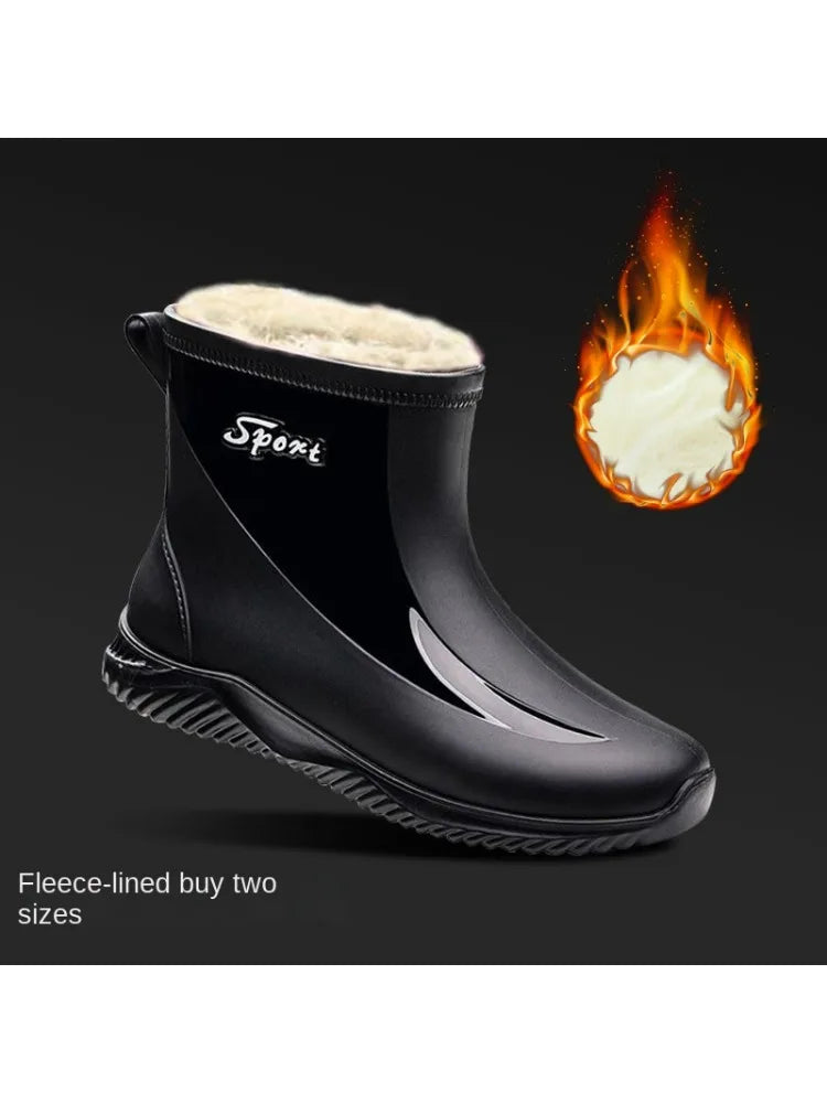 Stivali Winter Outdoors Rain Boots Mens Short Tube Outdoor Special Non-Slip Waterproof Velvet Warm Rubber Shoes Fishing Men's Rain Boots