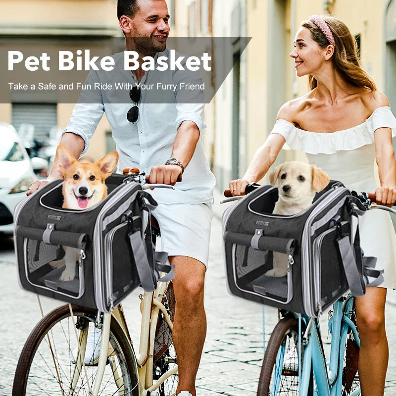 Trasportini Dog or Cat Bike Basket, Expandable Soft Sided Pet Carrier Backpack with 4 Open Doors, Foldable Dog Bike Carrier