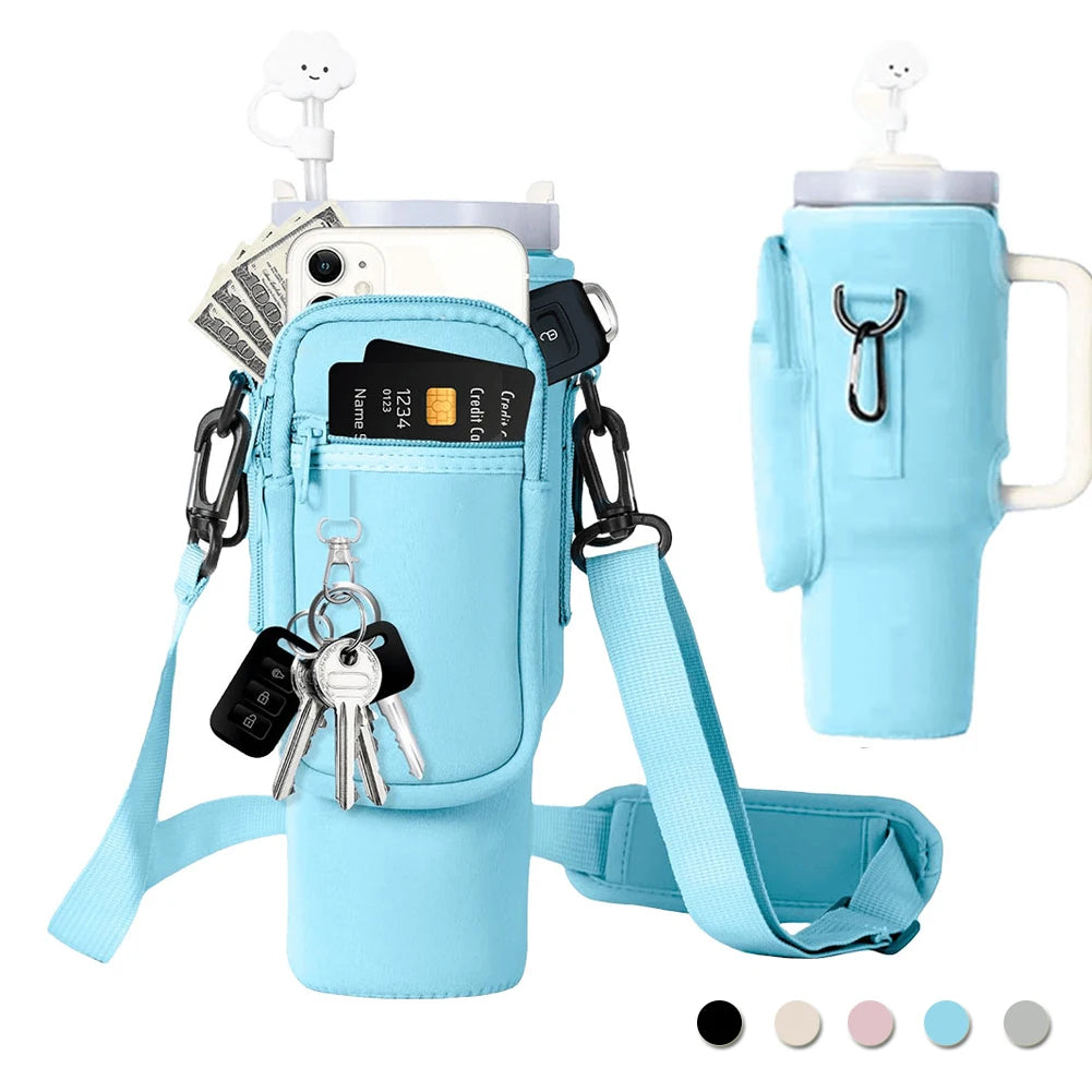 Water Bottle Case Cover Bag With Adjustable Shoulder Strap For Stanley Quencher Cup Sleeve Neoprene Bottle Holder Pouch