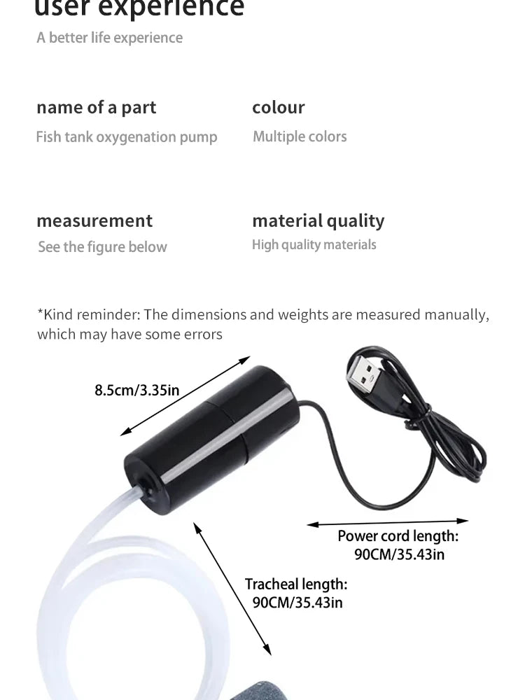 Portable USB Aquarium Air Pump:Mini Oxygenator for Fish Tanks and Aquatic Accessories
