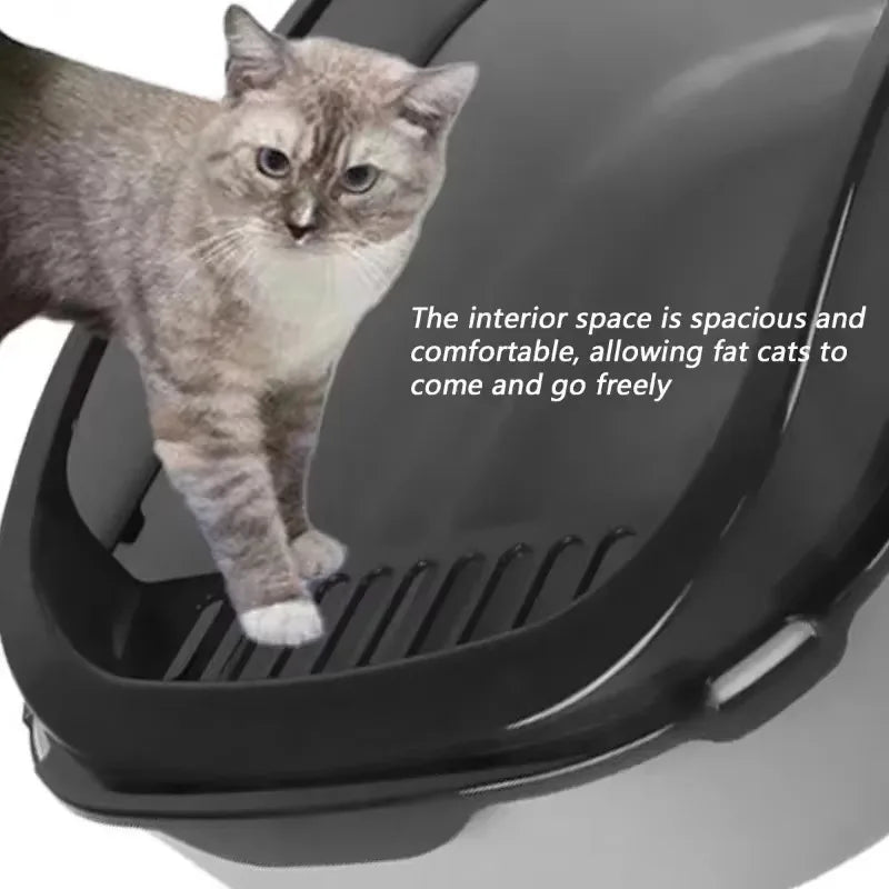 Semi-Enclosed Cat Litter Box High Side Splashproof Design Large Capacity Kitty Sandbox with Litter Scoop Easy Clean Pet Supplies