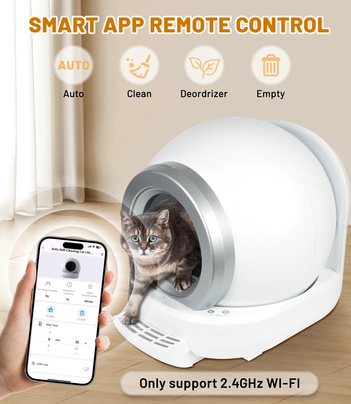 001-Lettiera Automatica Gatti 65L Sensore Infrarossi App Silenziosa