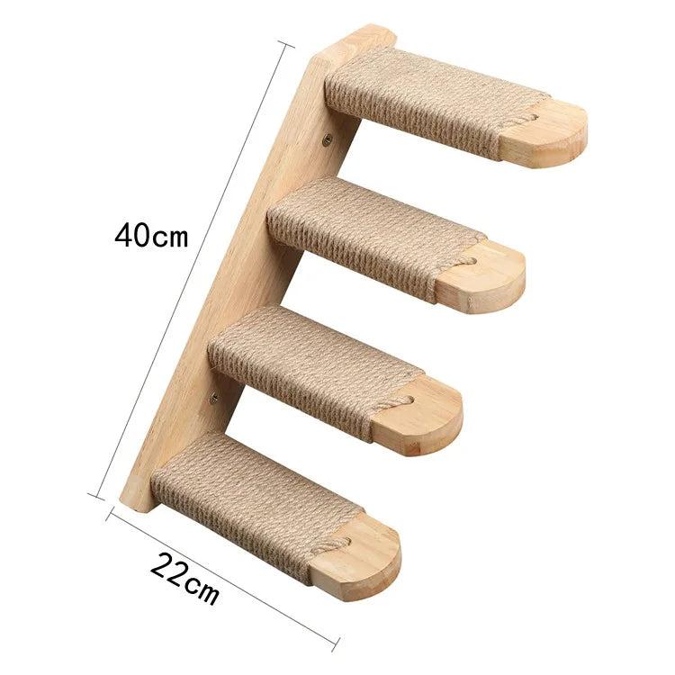 04a-Albero da Parete per Gatti – Ripiani, Amaca e Scala in Legno