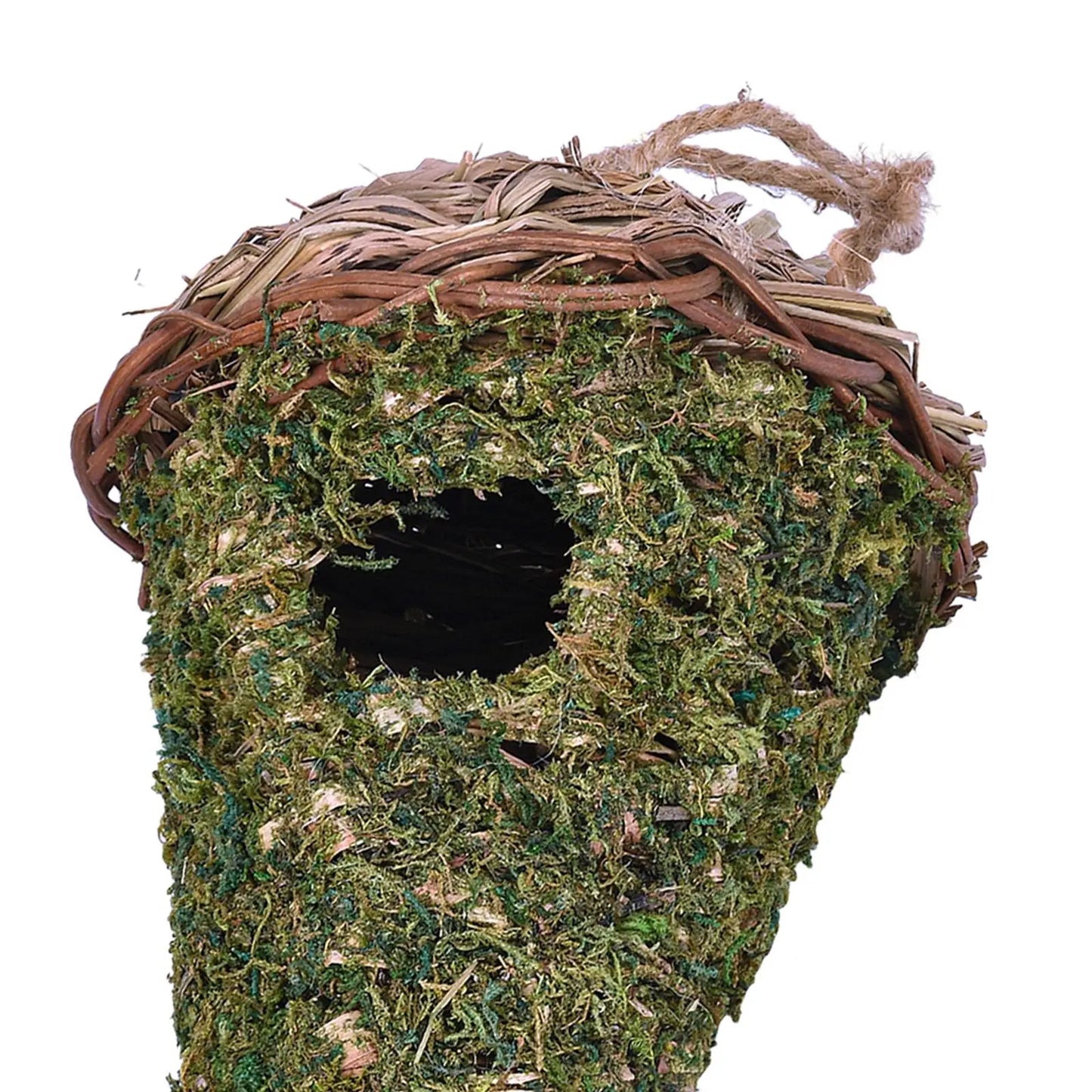 27-Casetta per uccelli intrecciata per patio esterno da giardino.