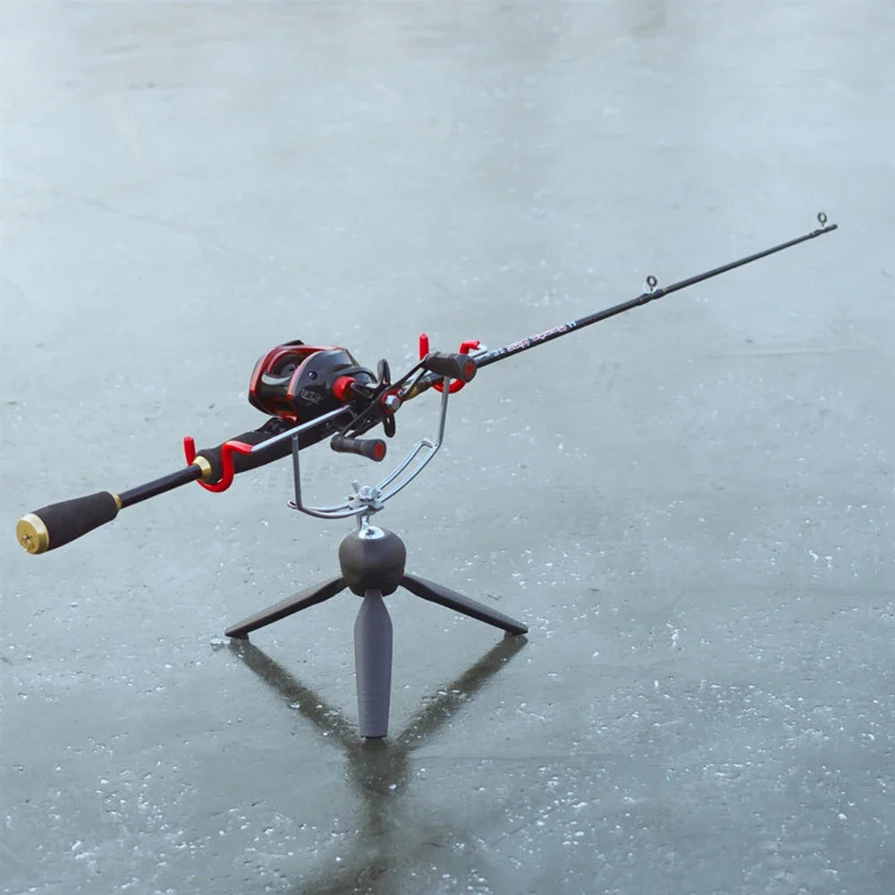 Portable Ice Fishing Rod Holder Double-Head Fish Pole Holder Adjustable Angle Metal Folding Rod Holder for Fishing Gear Winter S