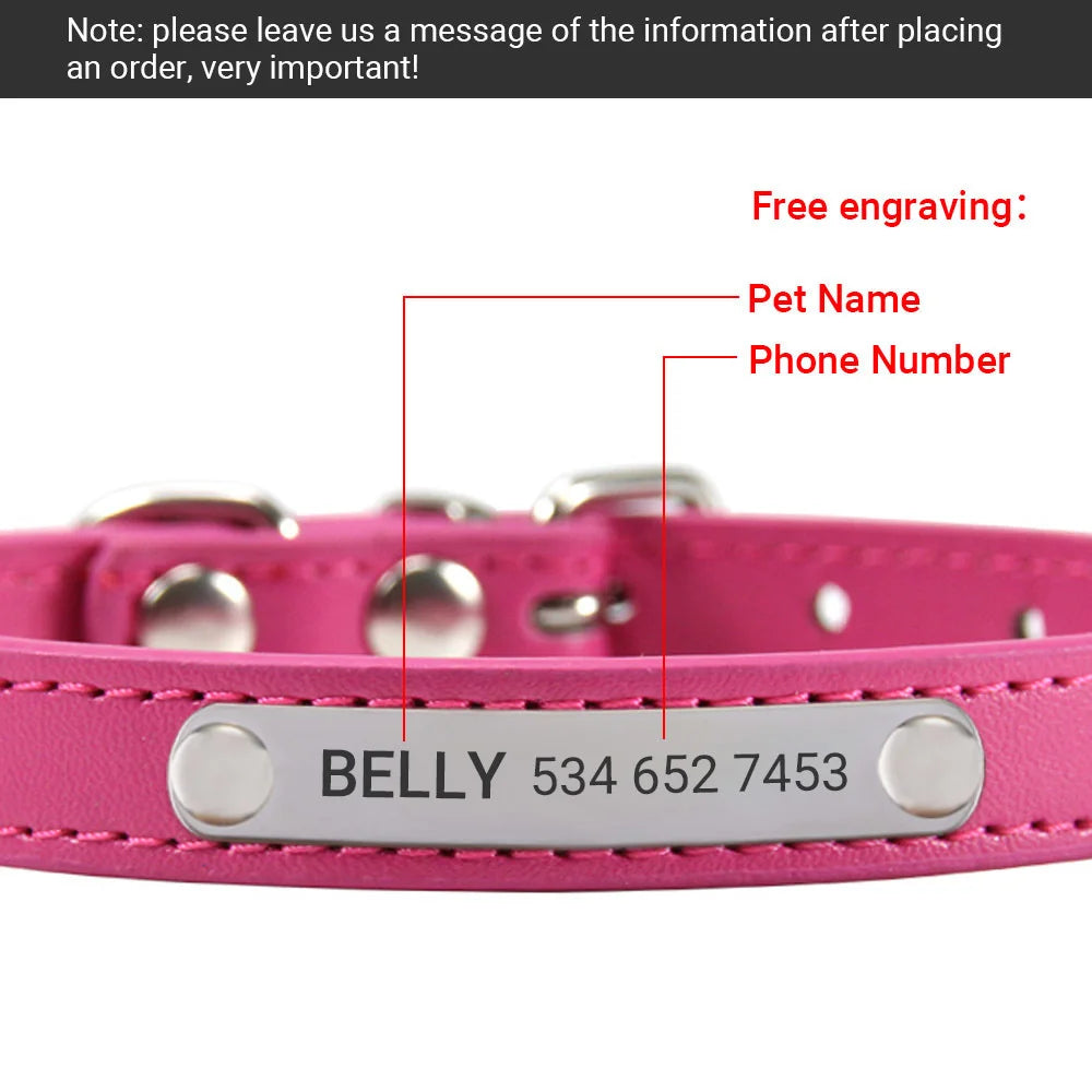 PU Leather Cat Collar Personalized Kitten Collar ID Name Engraving Pet Neck Starp For Cat Small Dog Puppy Accessories Necklace