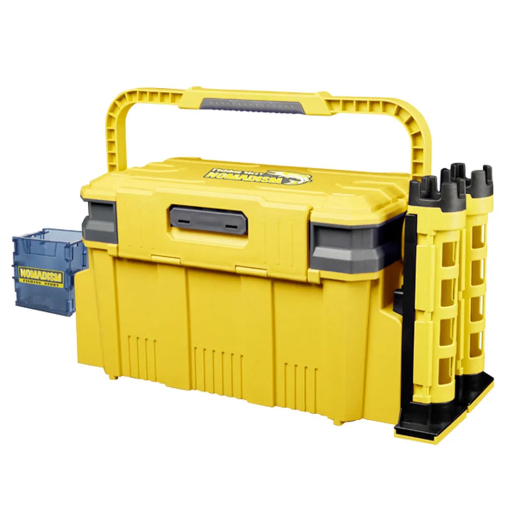 19.5L Fishing Tackle Box Multifunction Fishing Box Large Capacity Stand Rod Holder Cup Holder Storage Box Fishing Accessories
