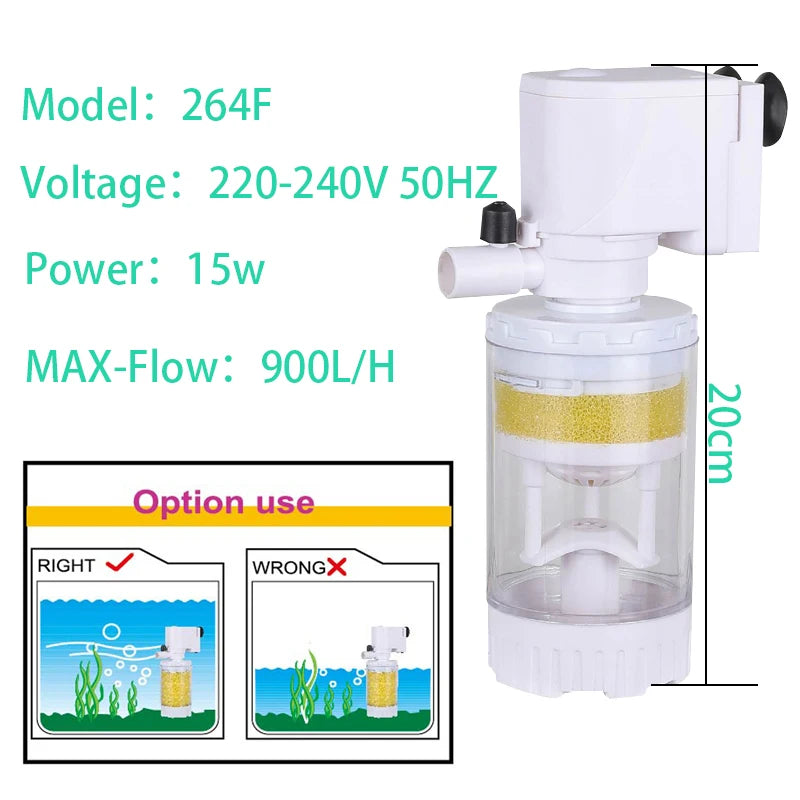 25-Filtro Pompa Multifunzione 3 in 1 per Acquario 220V – Filtrazione, Ossigenazione e Circolazione.