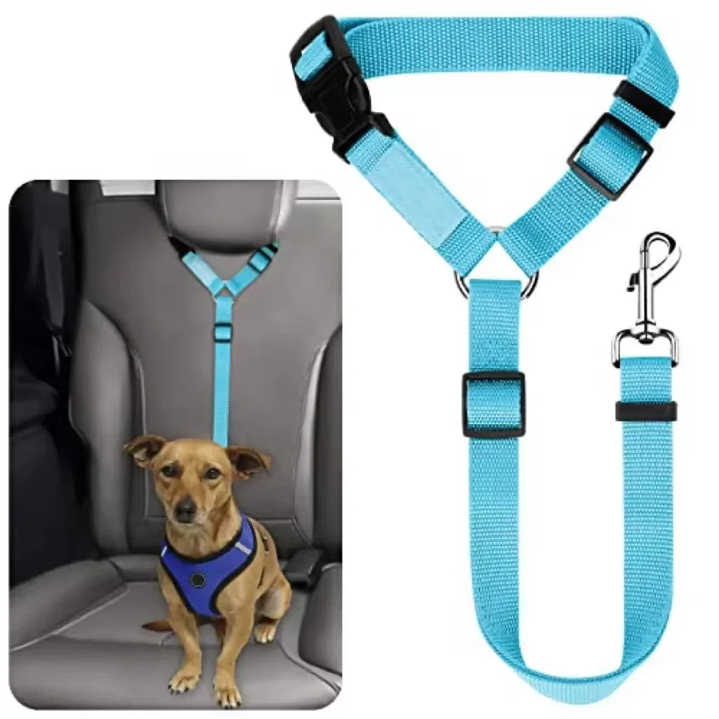 Solid Color Two-in-one Pet Car Seat Belt Nylon Lead Leash Backseat Safety Belt Adjustable Dogs Harness Collar Pet Accessories