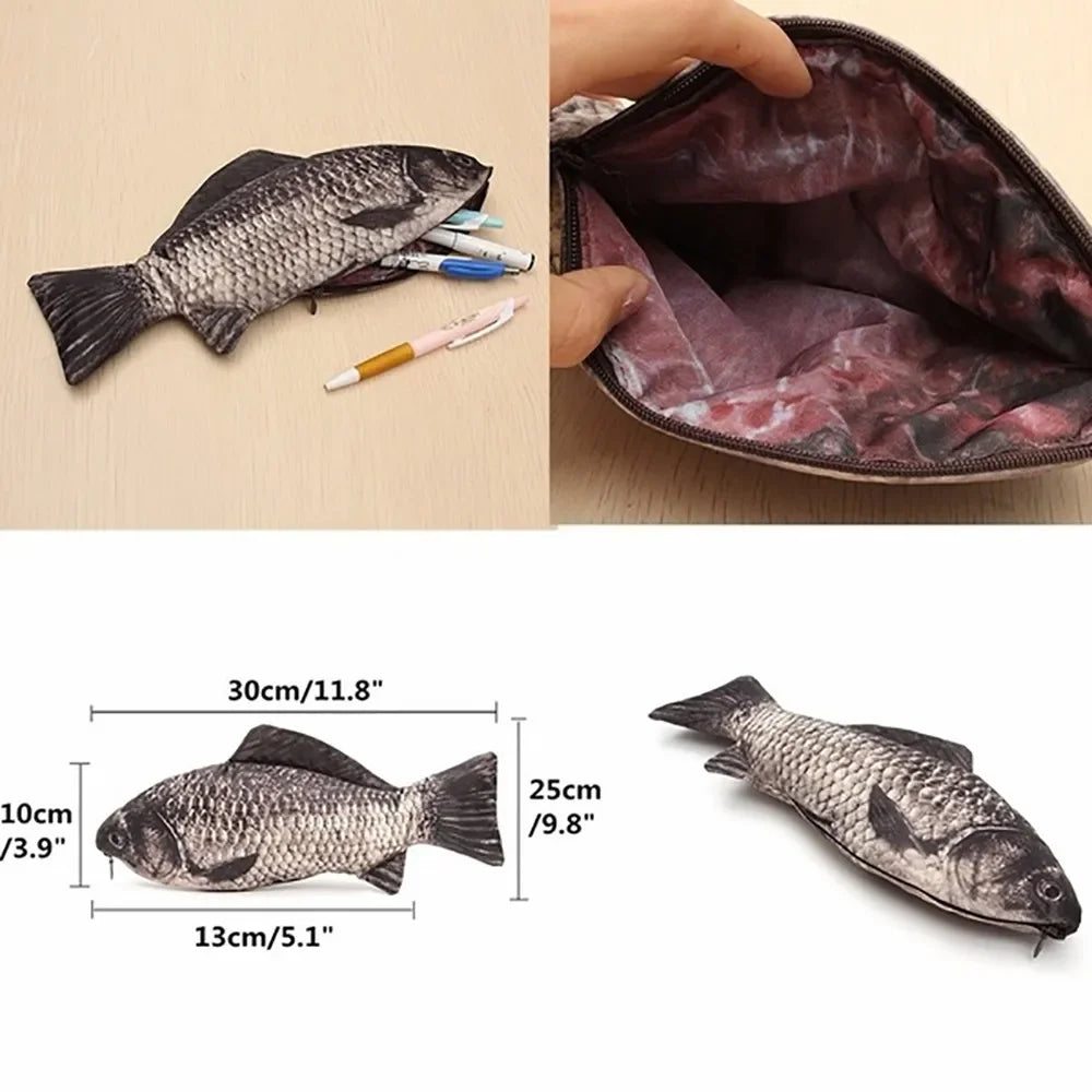 Realistic Fish Shape Make-up Pouch Pencil Bag Carp Humorous Ball Pen Ball-point Case with Zipper Back To School Students