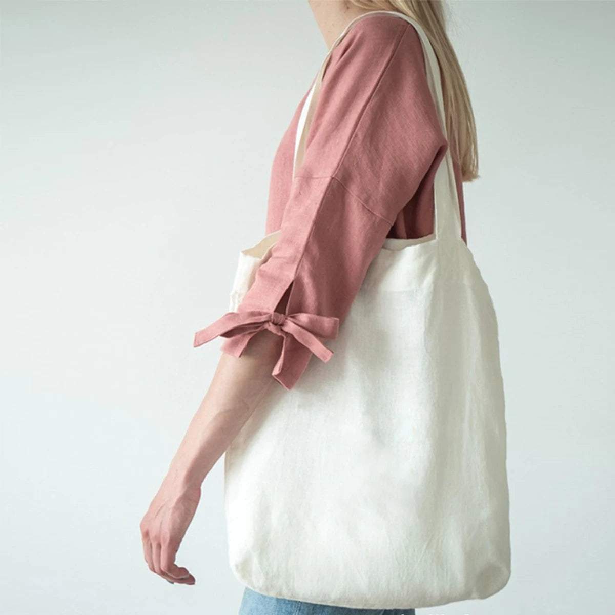 44-Borsa a tracolla in lino naturale da donna