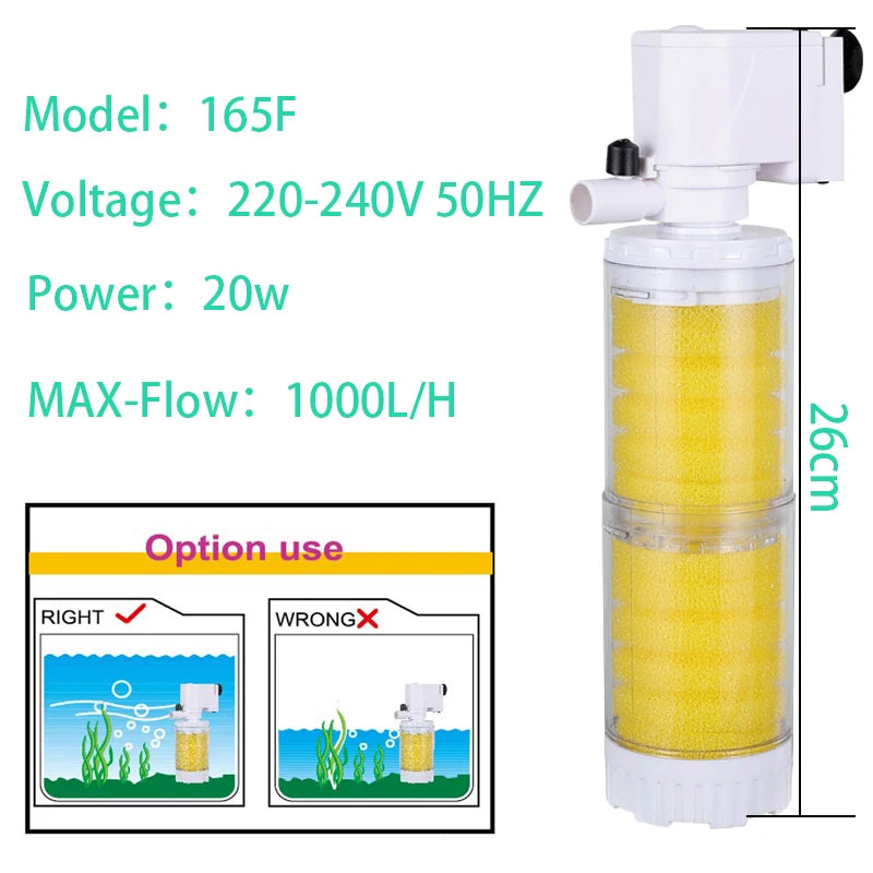 25-Filtro Pompa Multifunzione 3 in 1 per Acquario 220V – Filtrazione, Ossigenazione e Circolazione.