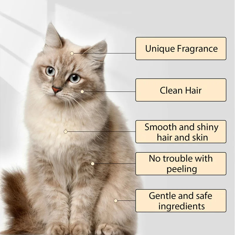 Pet shampoo is gentle and clean. Pet cat and dog hair is soft and non knotting. Shampoo shampoo