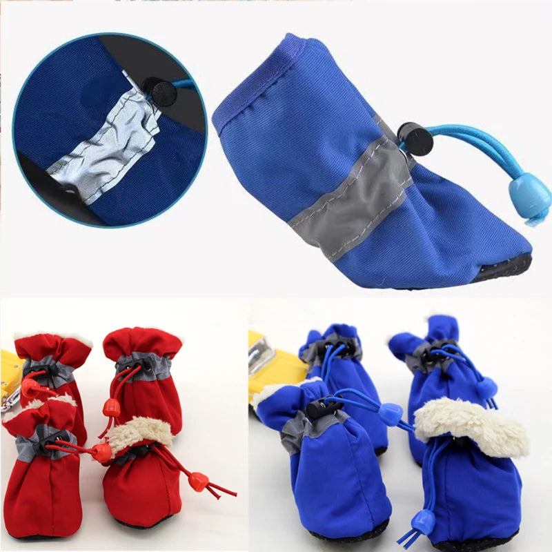 Scarpe 4pcs/set Waterproof Antiskid Puppy Shoes Winter Warm Plus Velvet Anti-slip Rain Snow Boots For Small Dog Cats Snow Socks
