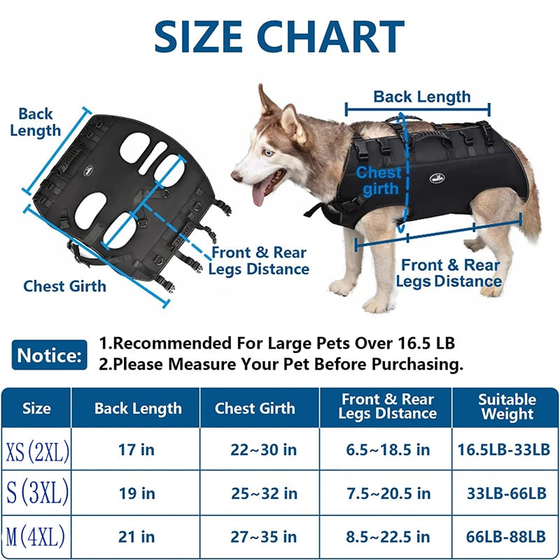 Puppy Pet Lift Harness Sling Carrier for Dogs Hind Leg Stair Support Old Disabled Joint Injuries Arthritis Large Dogs Up Stairs