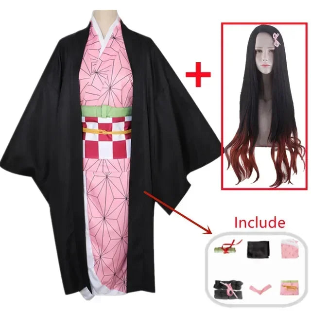 90-Demon Slayer Nezuko Kamado Cosplay Kimono Donna Halloween