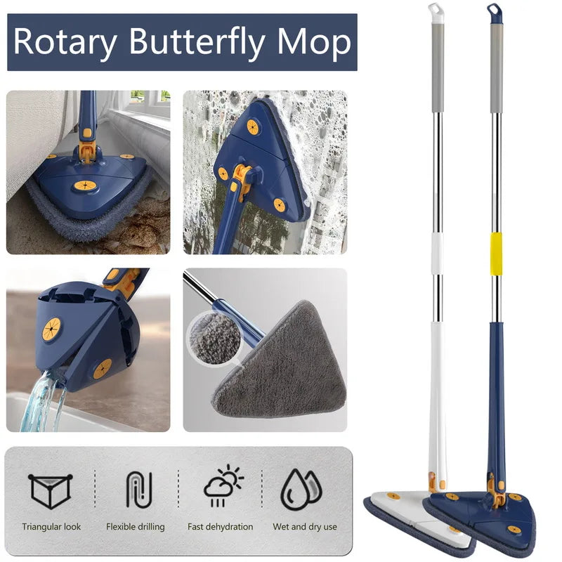Triangular Mop Clean Tiles Extendable Triangle 360° Swivel Mop Floor Cleaning Squeeze Mops Self-spin Wall Ceiling Cleaning Tools