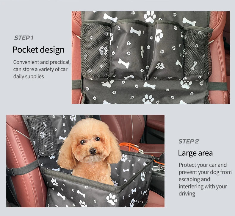 Seggiolino auto per cani con tasche portaoggetti, sedile anteriore per auto durevole antigraffio per animali domestici per cani di piccola taglia e media