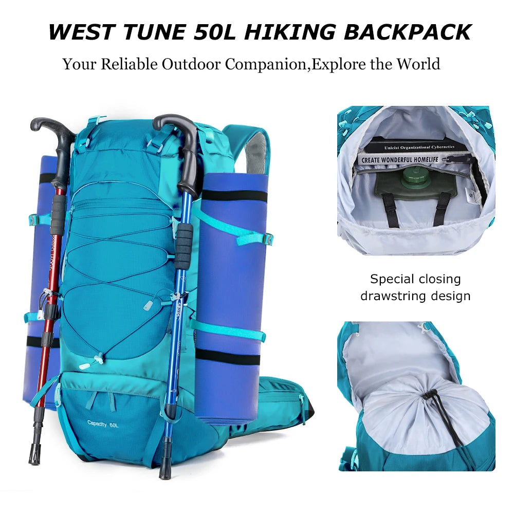 01-Zaino da trekking da 50 litri con copertura antipioggia.