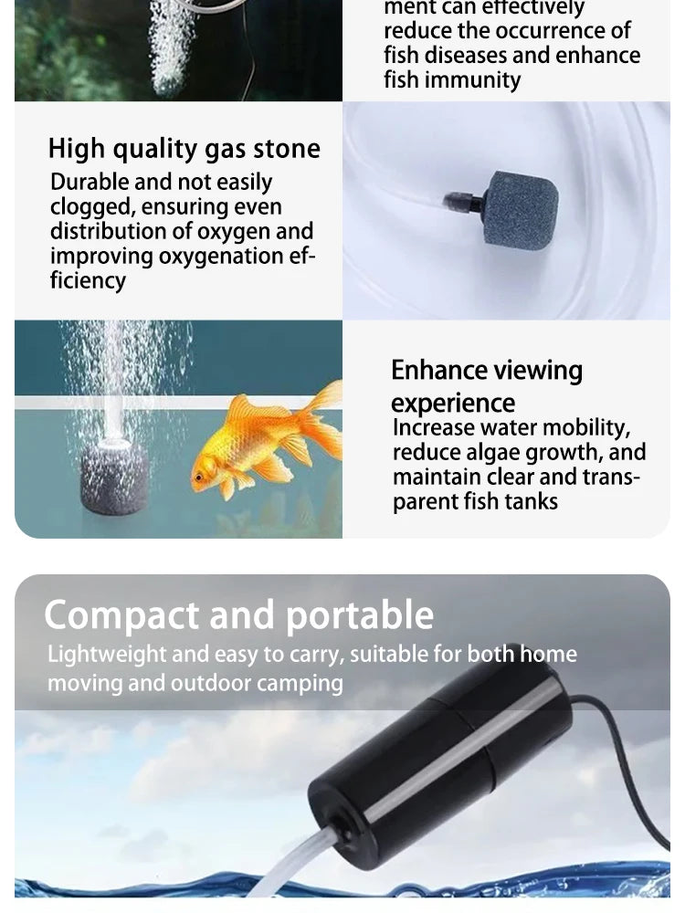 Portable USB Aquarium Air Pump:Mini Oxygenator for Fish Tanks and Aquatic Accessories