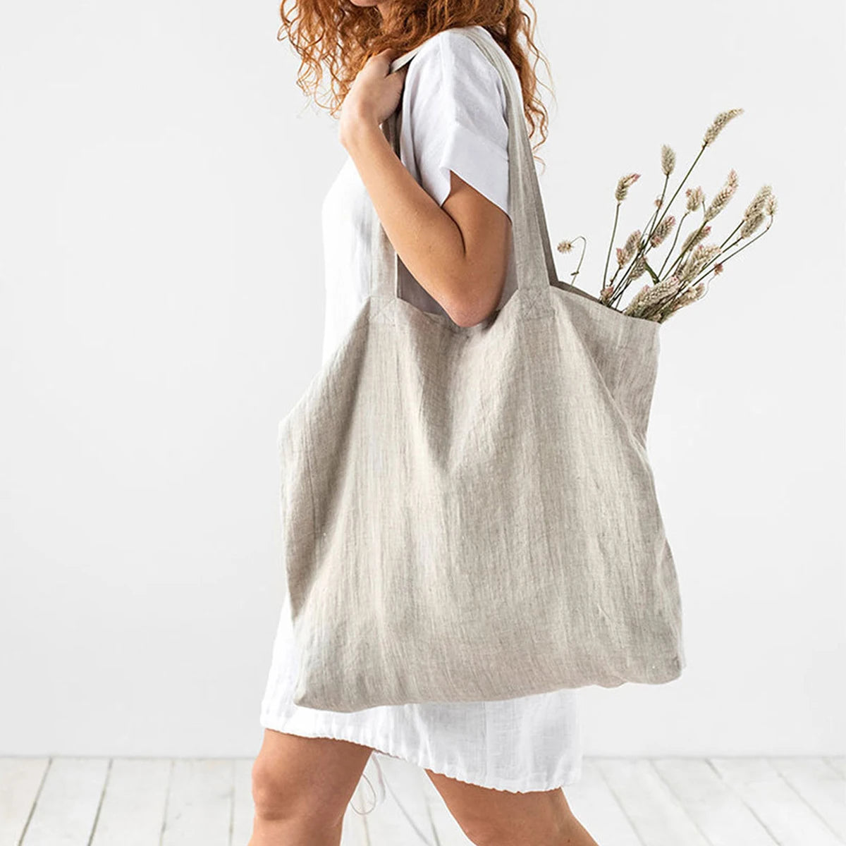 44-Borsa a tracolla in lino naturale da donna