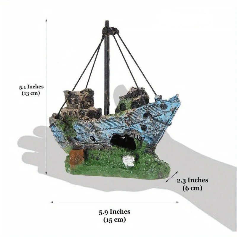 1PC Aquarium Fish Tank Landscape landscaping Pirate Wreck Ship Decor Resin Boat Ornament Accessories Decoration