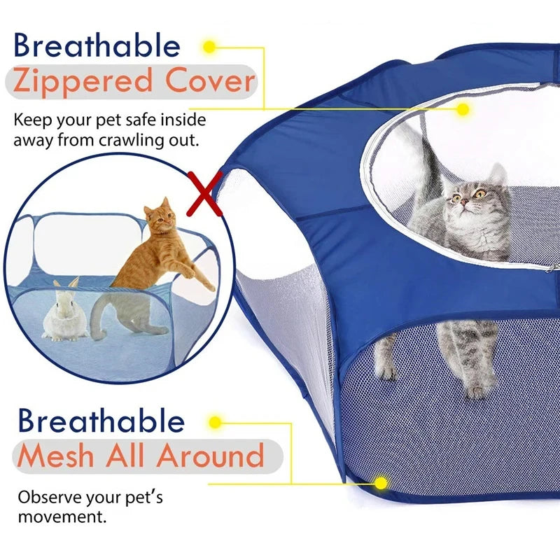 Portable Small Pet Cage Transparent Cat and Dog Cage Tent Pet Playpen Open Folding Yard Fence For Dog Hamster Rabbit Guinea Pig