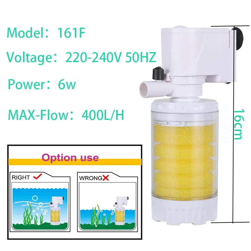 25-Filtro Pompa Multifunzione 3 in 1 per Acquario 220V – Filtrazione, Ossigenazione e Circolazione.