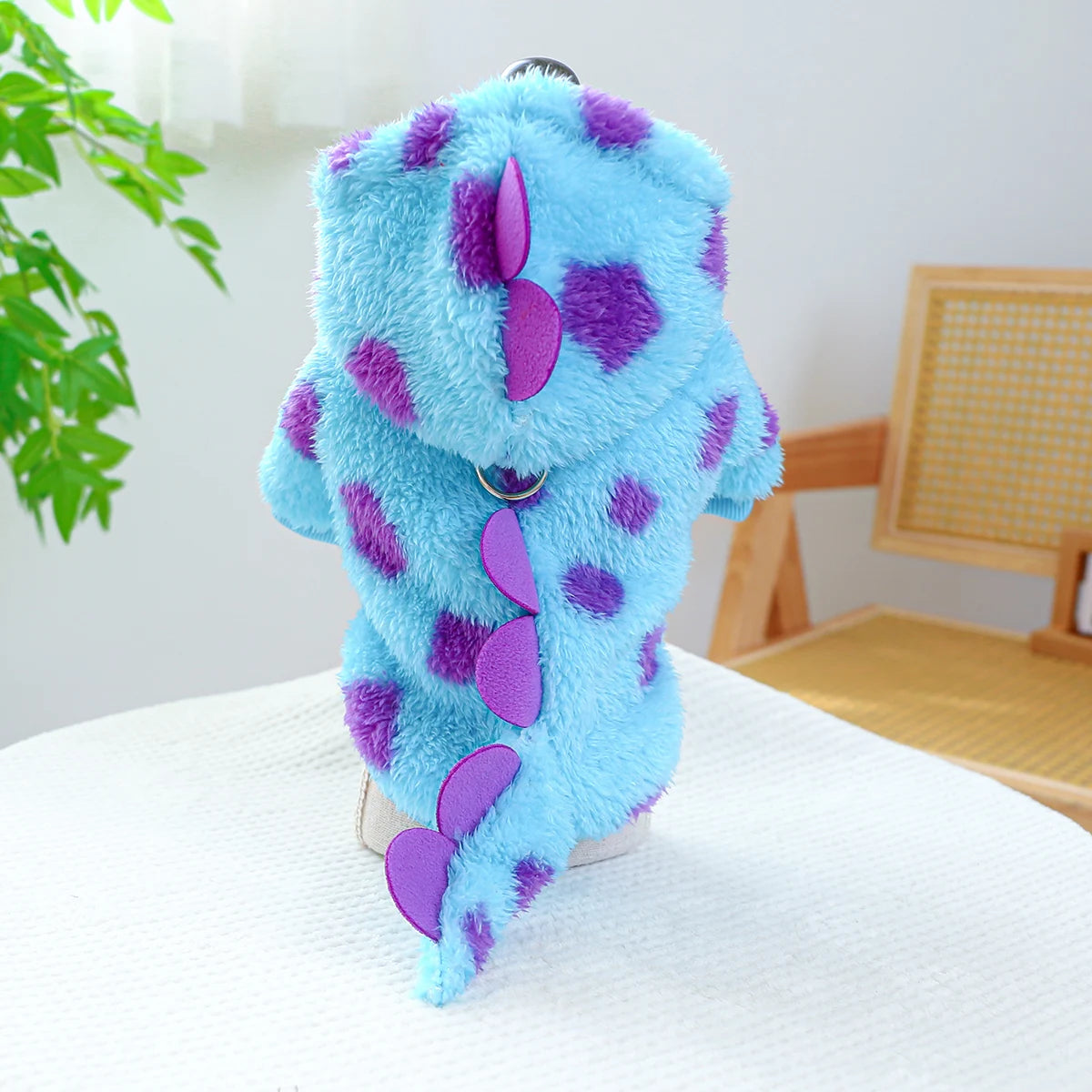 Vestiti 1PC Pet Clothing Dog Cat Autumn and Winter Thickened Warm Blue Dinosaur Hooded Coat With Drawstring Buckle For Small Medium Dogs