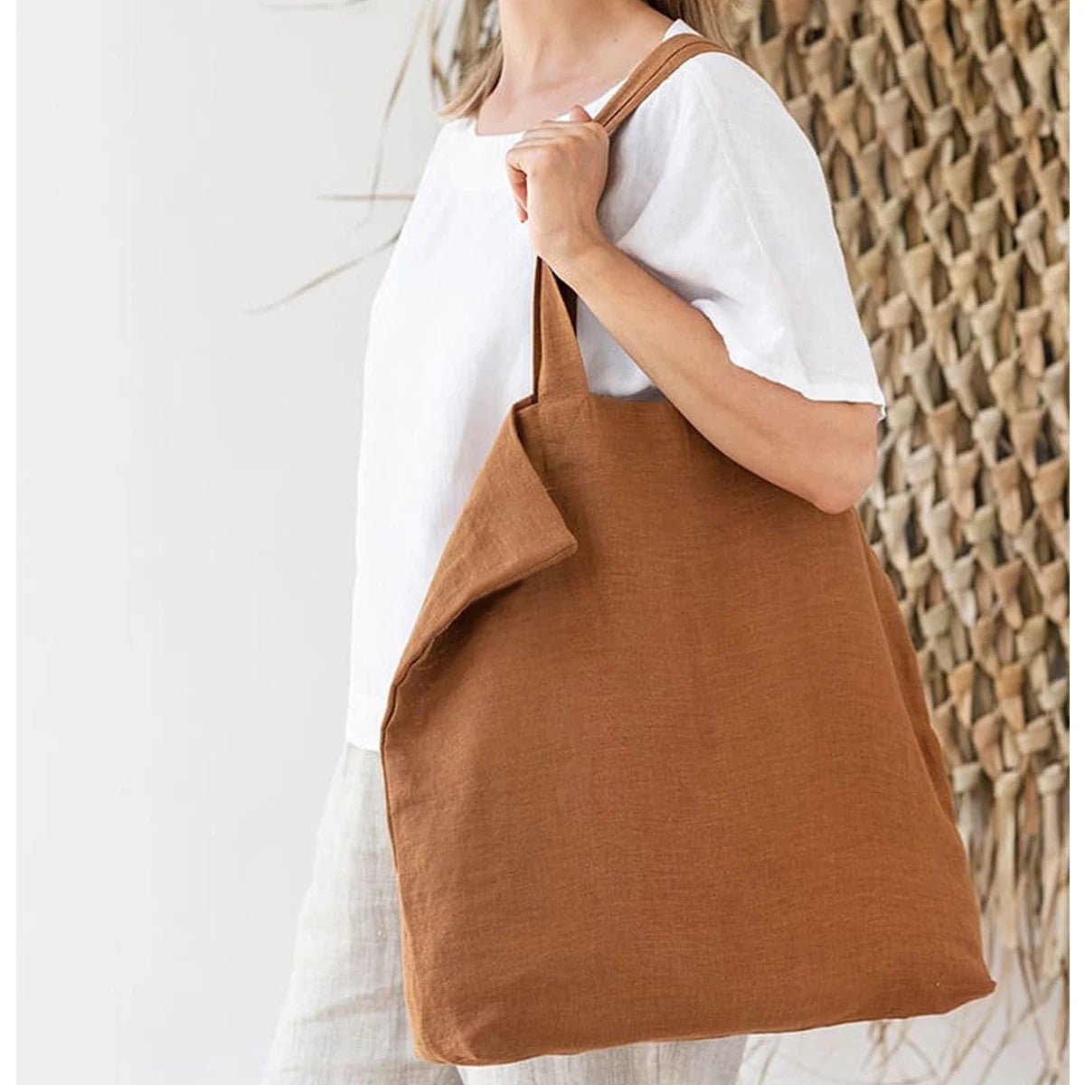 44-Borsa a tracolla in lino naturale da donna