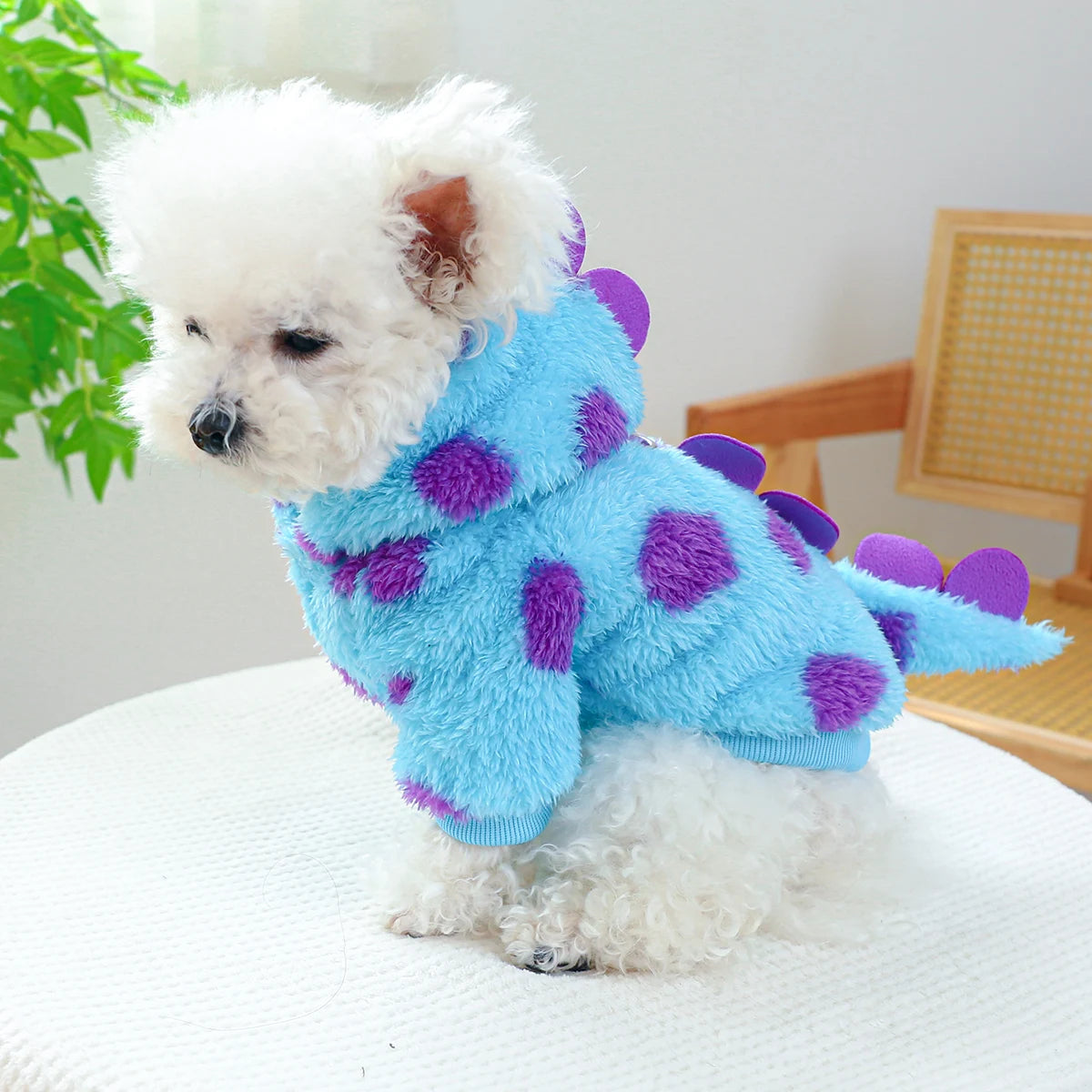 Vestiti 1PC Pet Clothing Dog Cat Autumn and Winter Thickened Warm Blue Dinosaur Hooded Coat With Drawstring Buckle For Small Medium Dogs