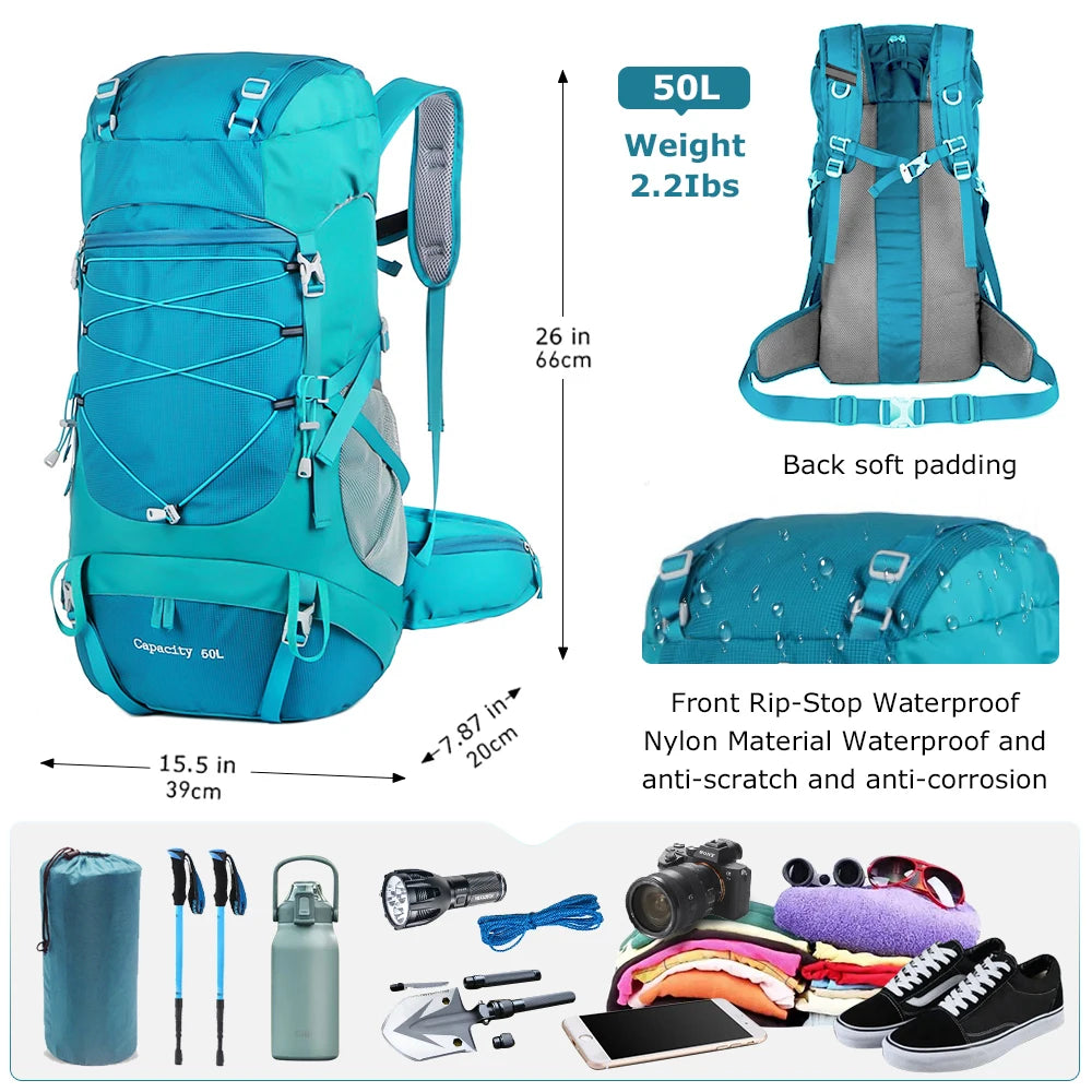 01-Zaino da trekking da 50 litri con copertura antipioggia.