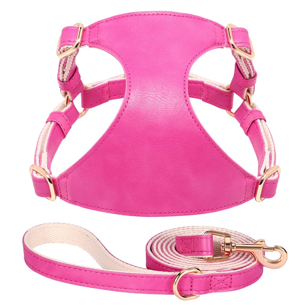 Pettorina PU Leather Dog Harness Leash Set Dog Cat Chest Strap Traction 5ft Rope Walking Vest Harness for Small Medium Dogs Pet Supplies