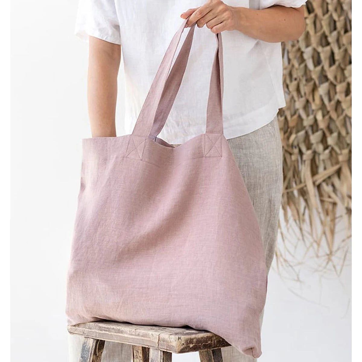 44-Borsa a tracolla in lino naturale da donna