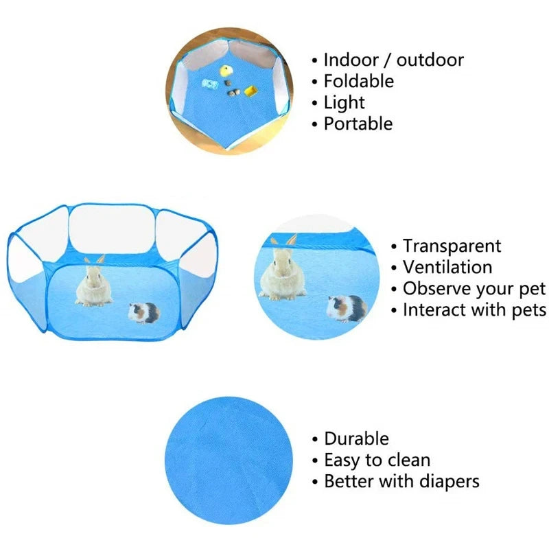 Portable Small Pet Cage Transparent Cat and Dog Cage Tent Pet Playpen Open Folding Yard Fence For Dog Hamster Rabbit Guinea Pig