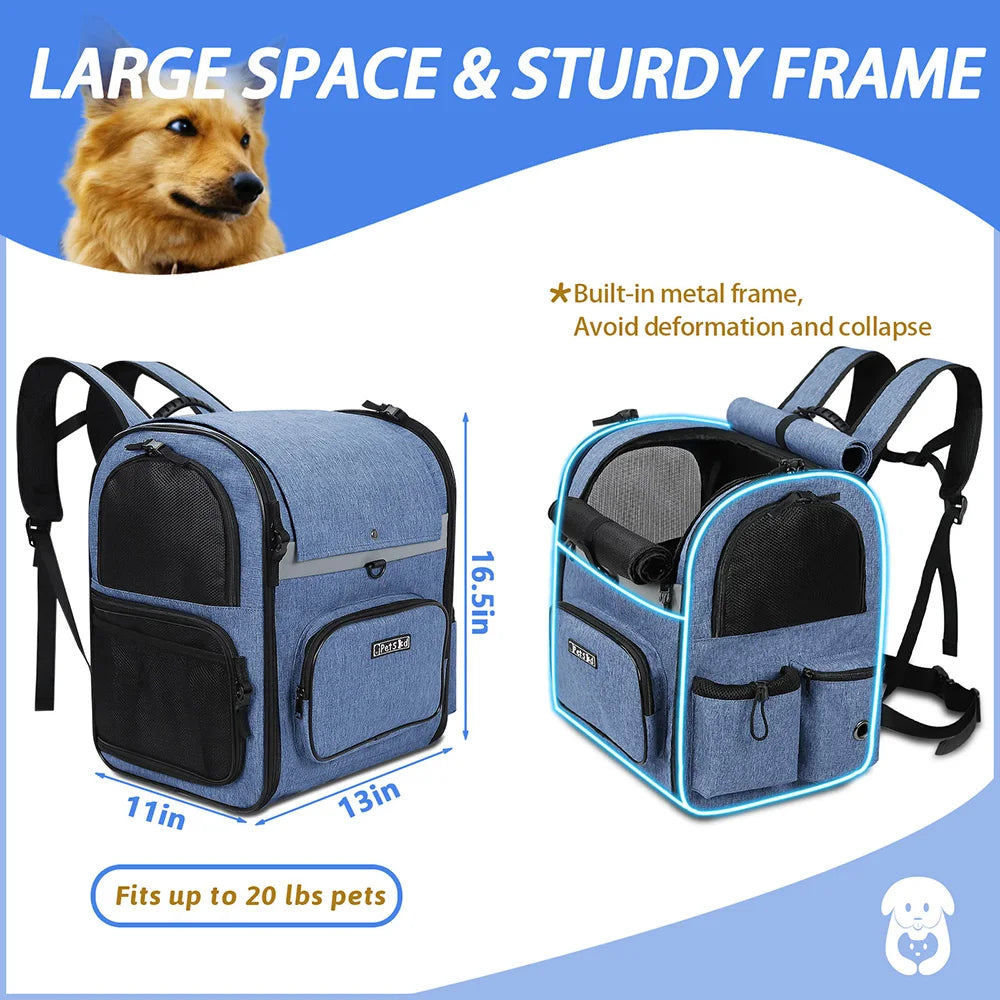 Trasportini Dog Carrier Bag Pet Double Shoulder Backpack Sturdy Frame Breathable Foldable Dog Double Doors Bag Fits 20 lbs Pets Travel Set